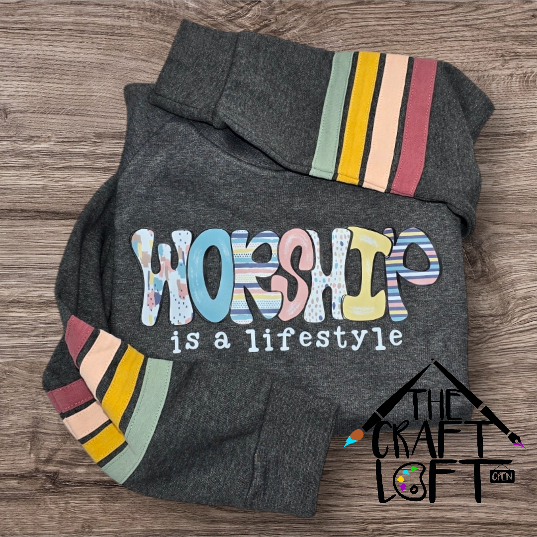 Worship is a Lifestyle Multi Colored Striped Sleeve Women's Sweatshirt