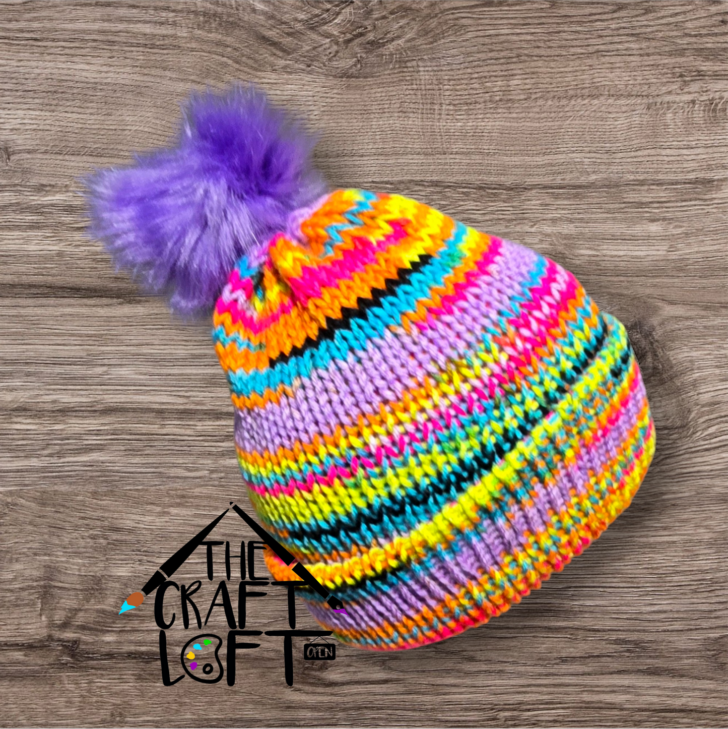 Rainbow Bright Pom Pom Knit Beanie/Hat