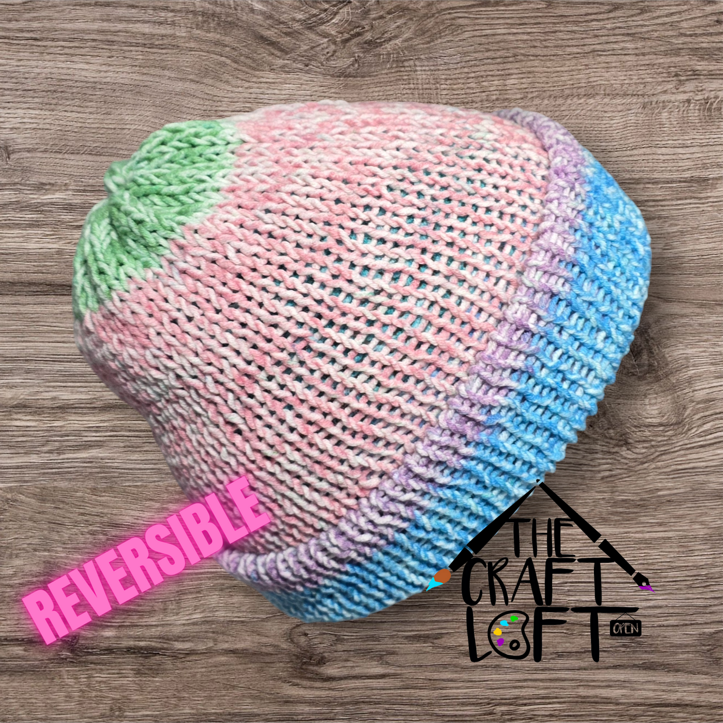 Reversible Multi Color Pastel Knit Beanie/Hat