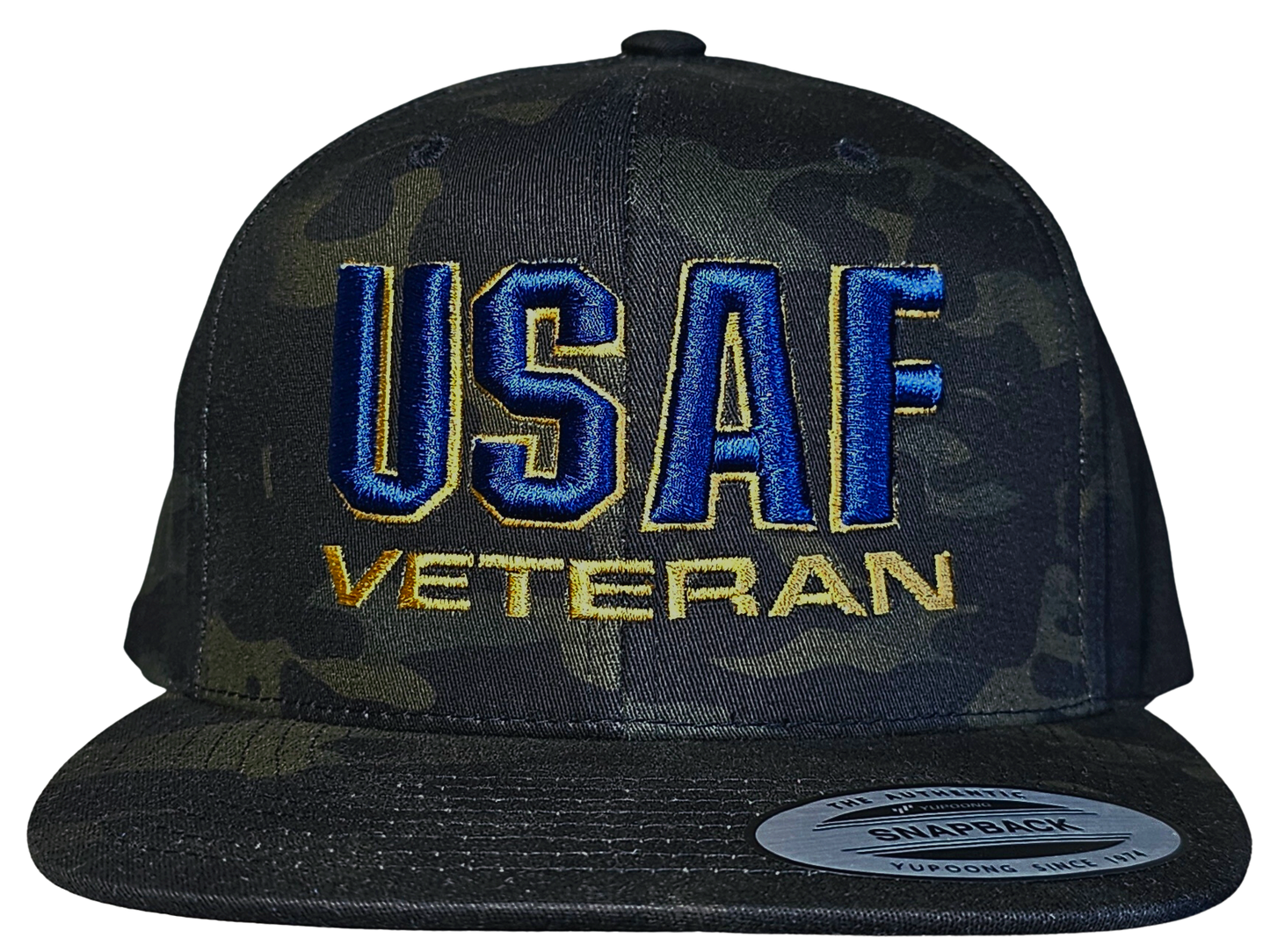 US Air Force Veteran 3D Puff Embroidered Camo Snapback Hat/Cap