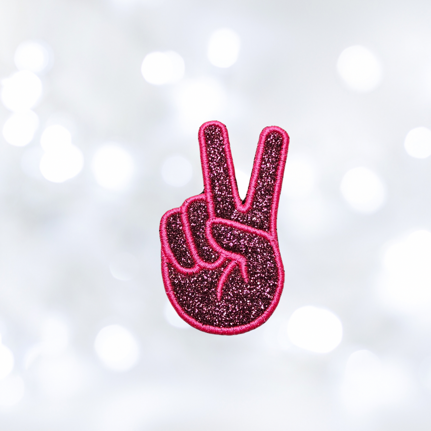 Pink Glitter Peace Fingers Embroidered Iron On Patch
