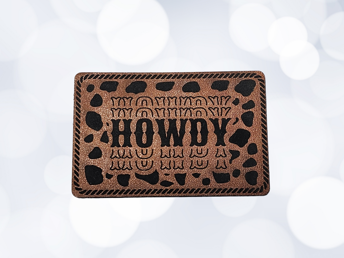 Engraved Leather Howdy Iron On Patch
