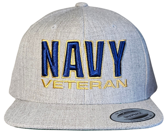 Wool Blend Navy Veteran 3D Puff Grey Snapback Cap/Hat