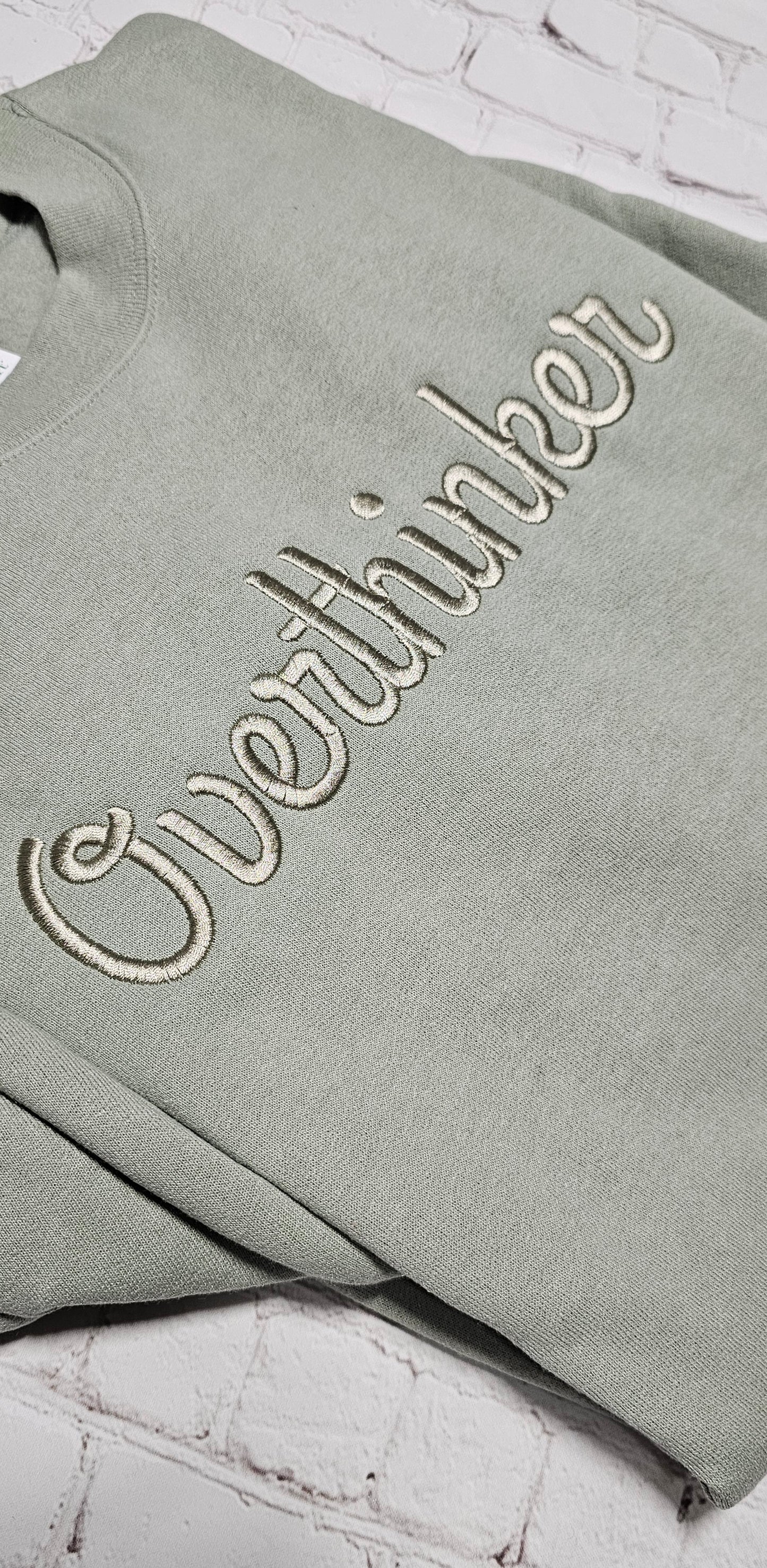 Overthinker Sage Green Embroidered Crewneck Sweater