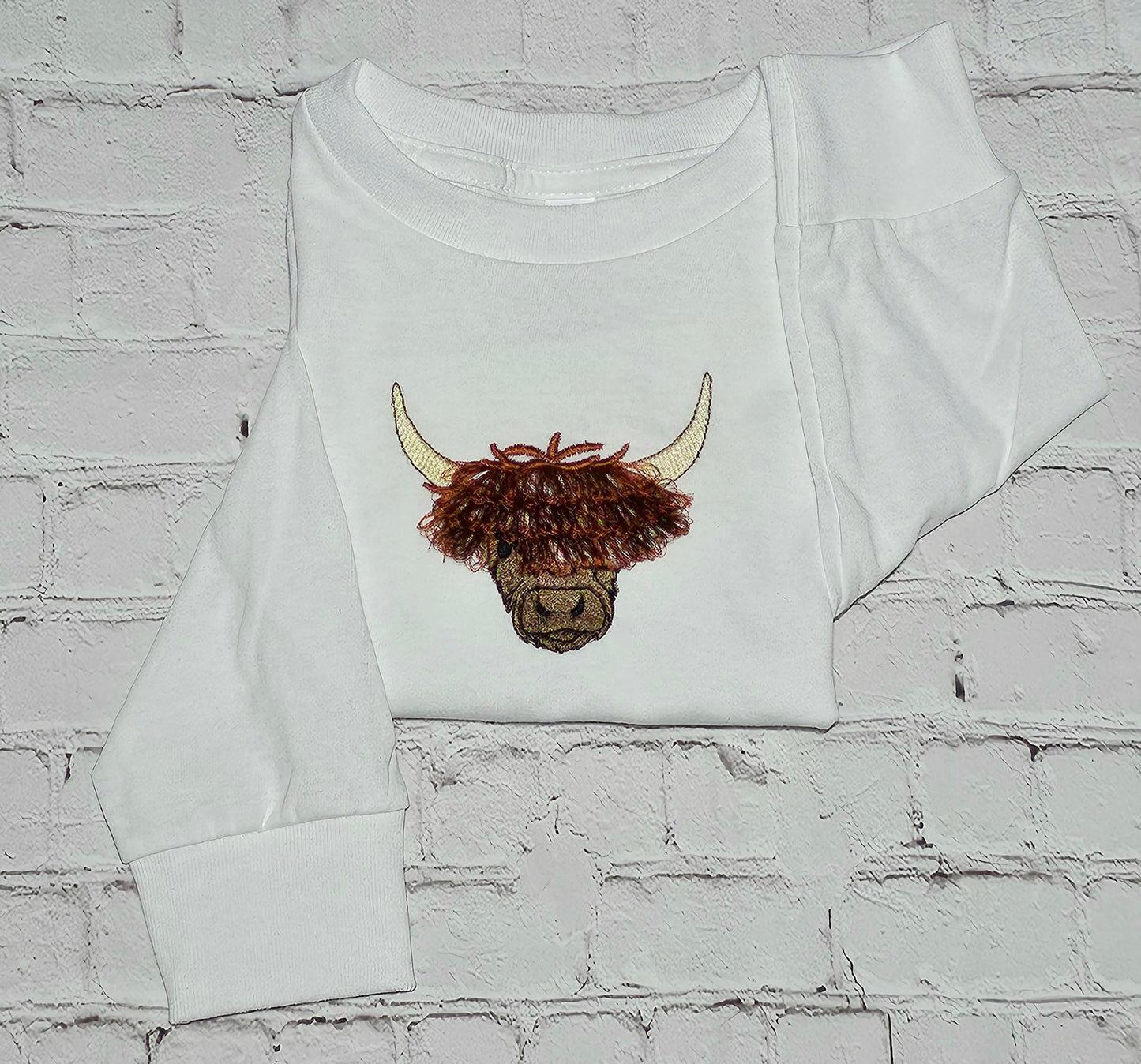 Highland Cow Fringe  Embroidered Toddler & Youth Long Sleeve Tshirt