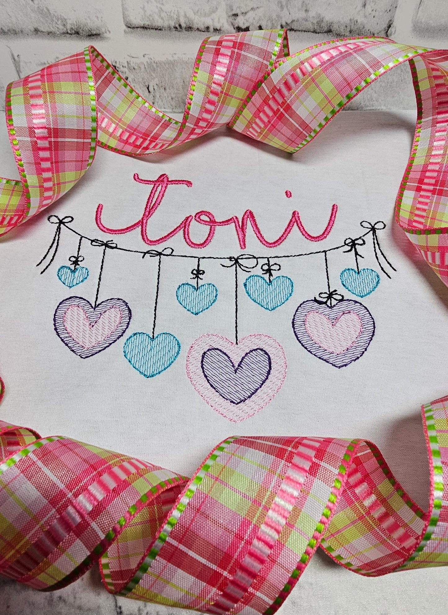 Embroidered Toddler Hearts Banner Name Shirt