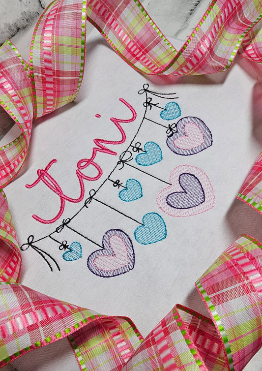 Embroidered Toddler Hearts Banner Name Shirt