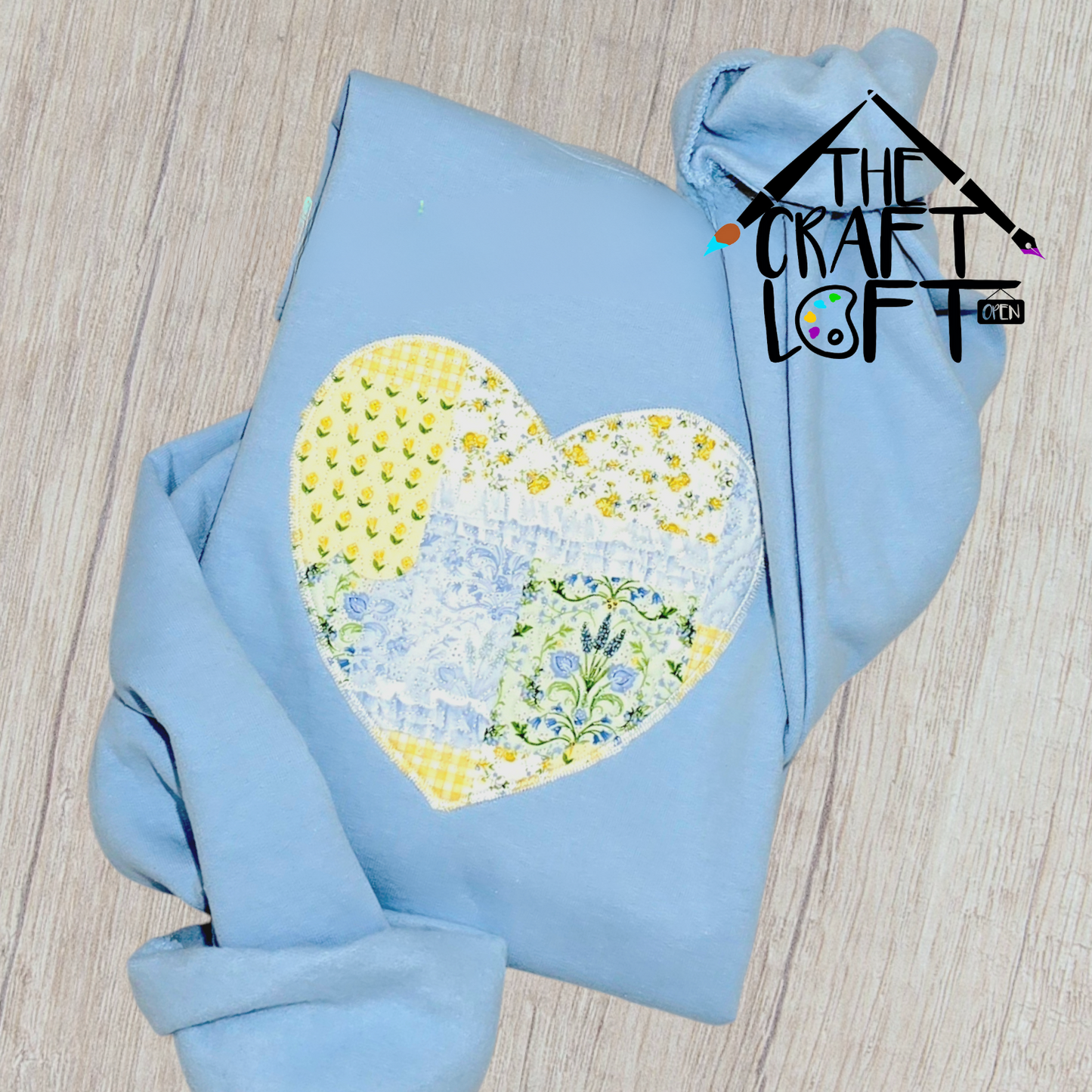 Embroidered Heart Applique Patchwork Inspired Women's Crewneck Sweatshirt