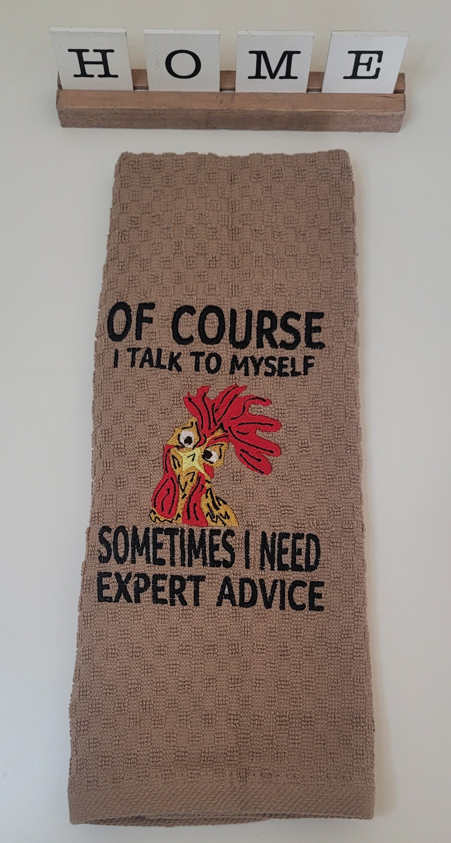 Embroidered Chicken Expert Advice Waffle Weave Kitchen Towel