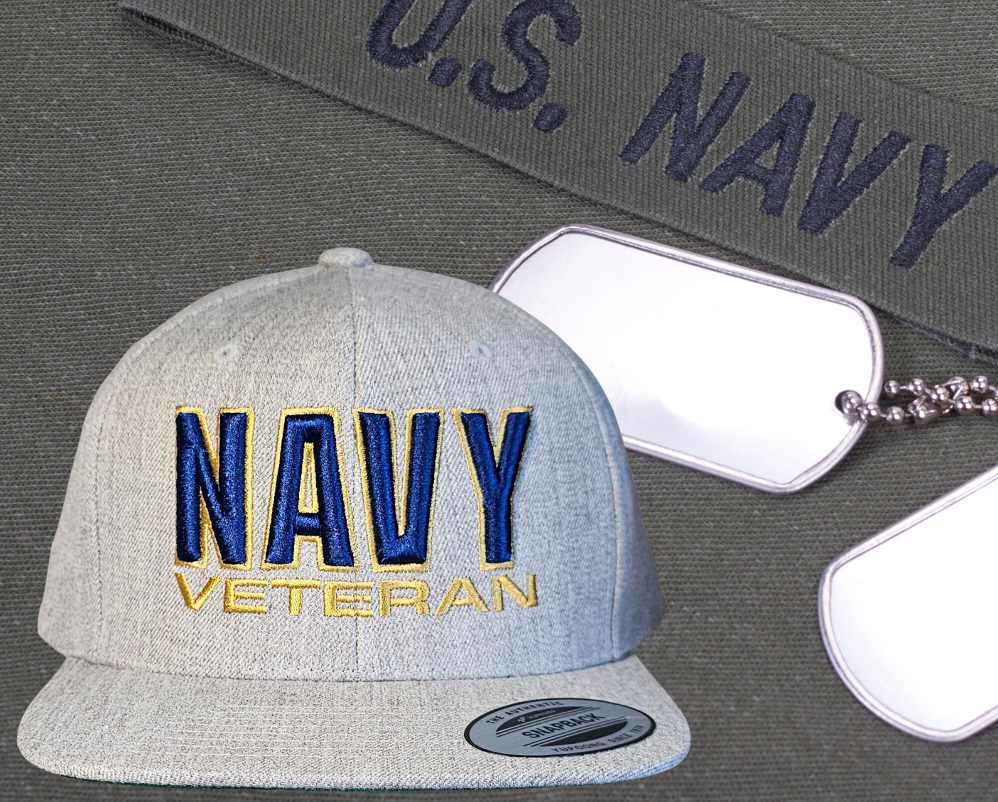 Wool Blend Navy Veteran 3D Puff Grey Snapback Cap/Hat