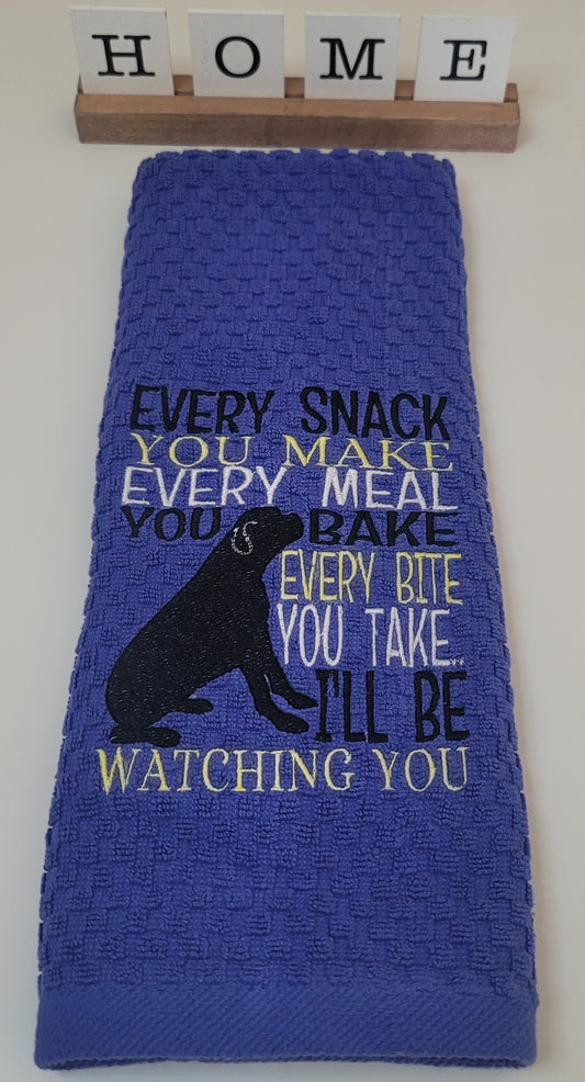 Embroidered Dog Waffle Weave Kitchen Towel