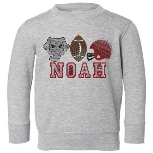 Personalized Toddler/Youth Embroidered Crewneck Football Mascot Sweater