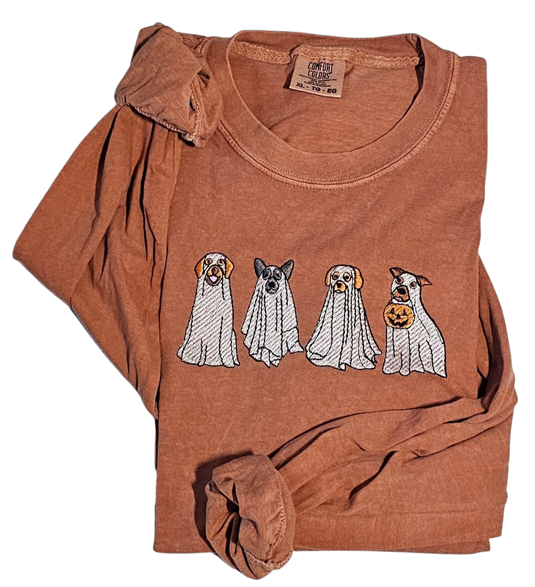 Embroidered Ghost Dog Long Sleeve Tshirt