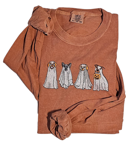 Embroidered Ghost Dog Long Sleeve Tshirt