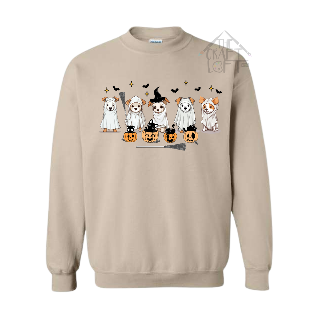 Ghost Dogs with Pumpkins Crewneck Sweatshirt