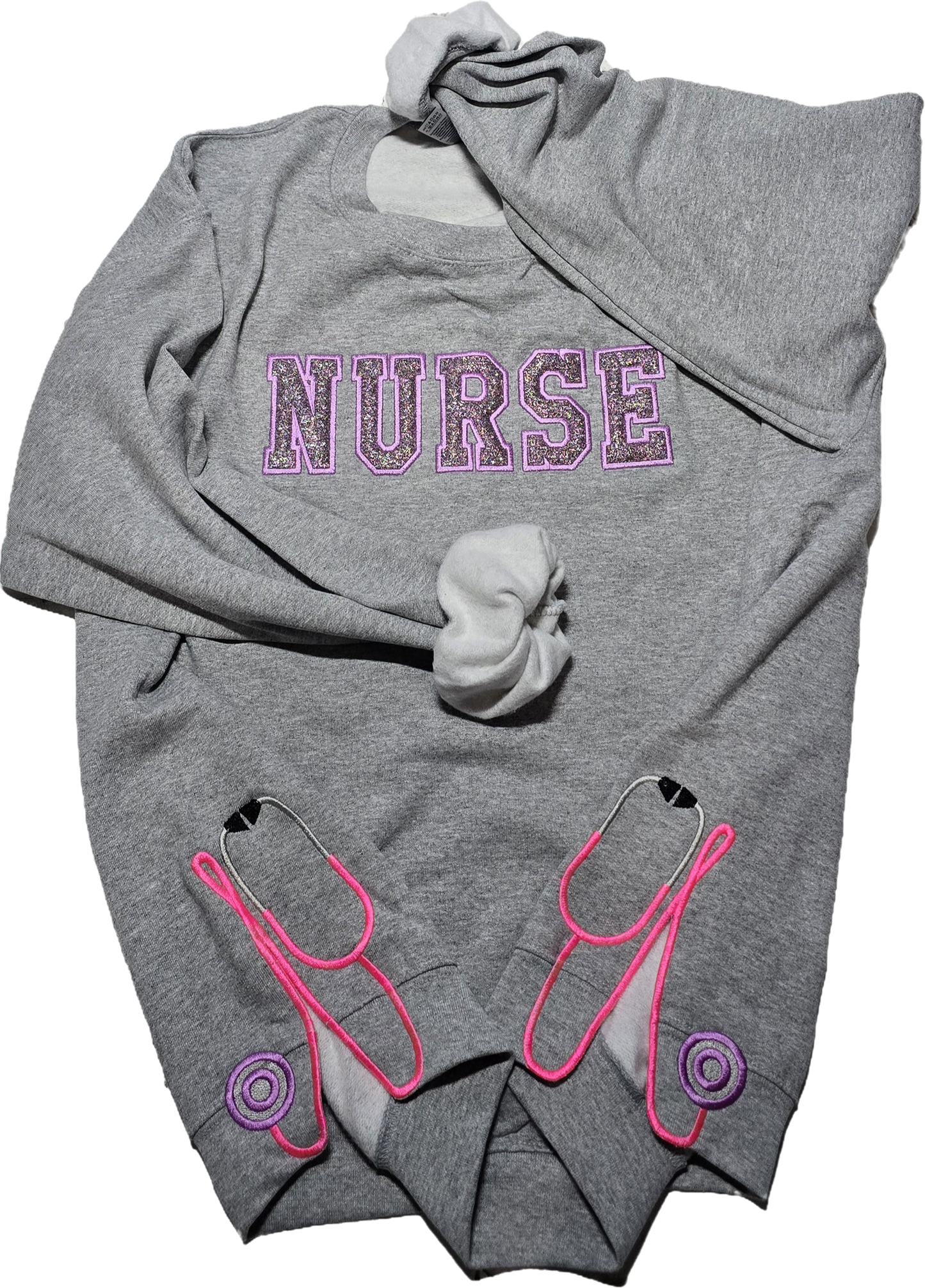 Embroidered Sparkly NURSE with Stethoscope side split design