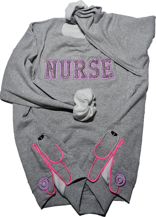 Embroidered Sparkly NURSE with Stethoscope side split design