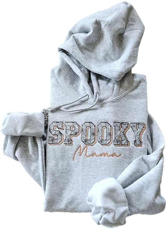 Embroidered Spider Web Spooky Mama Hoodie/Sweatshirt