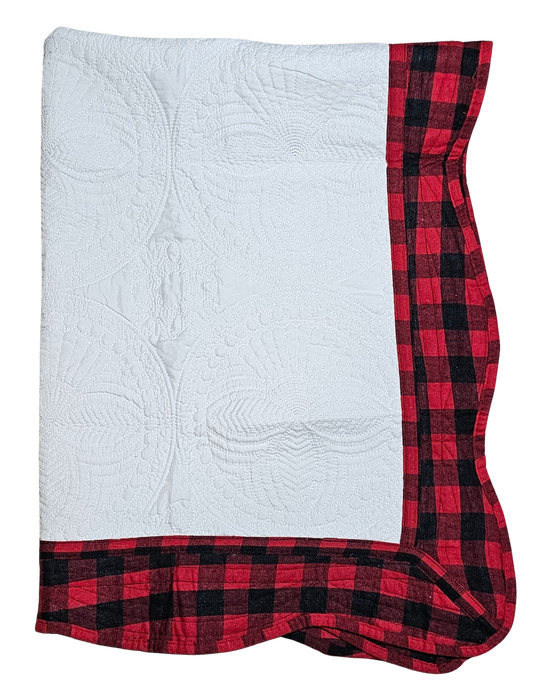 Red buffalo plaid trimmed heirloom quilted blanket