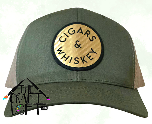 Cigars & Whiskey Mesh Snapback Trucker Hat with Engraved Patch