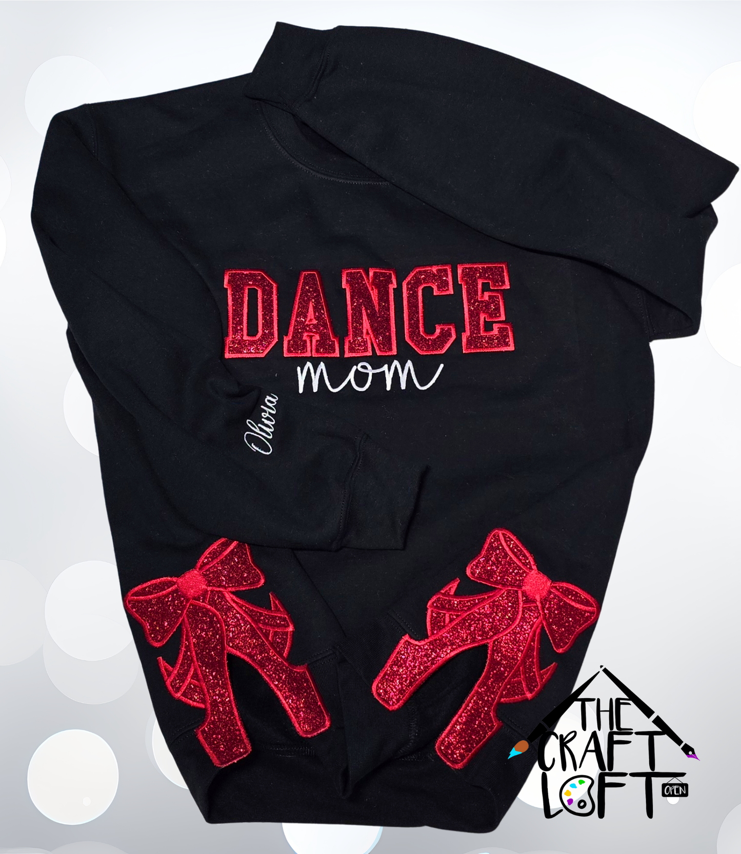 Embroidered Glitter Dance Mom with Glitter Ballet Slippers Side Splits Sweatshirt