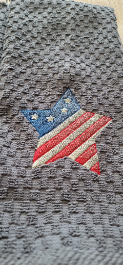 Patriotic Star/4th of July/Memorial Day/Veteran's Day Embroidered Waffle Weave Kitchen Towel